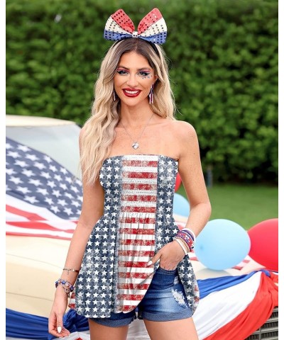 4th of July Womens Strapless Smocked Bandeau Tube Tops Summer Blackless Tunic Shirts Pleated Tank Tops American Flag $11.75 T...