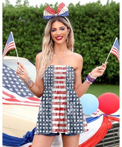 4th of July Womens Strapless Smocked Bandeau Tube Tops Summer Blackless Tunic Shirts Pleated Tank Tops American Flag $11.75 T...