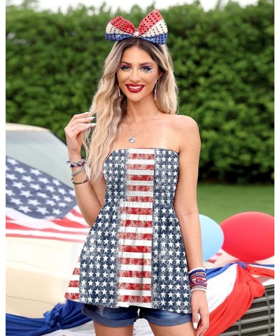 4th of July Womens Strapless Smocked Bandeau Tube Tops Summer Blackless Tunic Shirts Pleated Tank Tops American Flag $11.75 T...