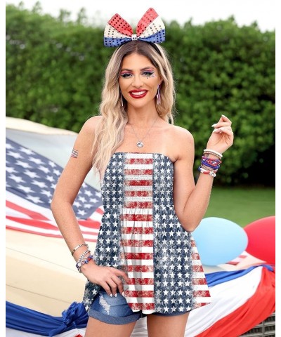 4th of July Womens Strapless Smocked Bandeau Tube Tops Summer Blackless Tunic Shirts Pleated Tank Tops American Flag $11.75 T...