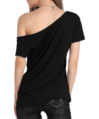 Women’s Short Lips Print Causal Off The Shoulder Plus Size T-Shirt Tops Black+star $14.78 T-Shirts