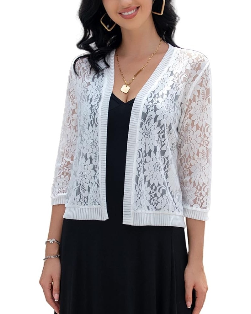 Women's Floral Lace Shrug Cardigan 3/4 Sleeve Crochet Bolero Jacket White $9.66 Sweaters