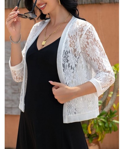 Women's Floral Lace Shrug Cardigan 3/4 Sleeve Crochet Bolero Jacket White $9.66 Sweaters