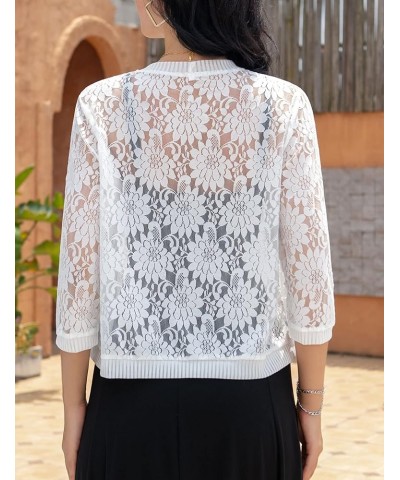 Women's Floral Lace Shrug Cardigan 3/4 Sleeve Crochet Bolero Jacket White $9.66 Sweaters