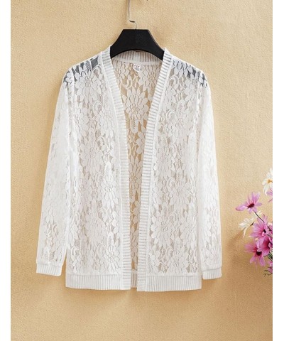 Women's Floral Lace Shrug Cardigan 3/4 Sleeve Crochet Bolero Jacket White $9.66 Sweaters