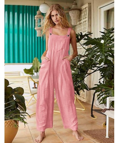 Overalls for Women Casual Loose Summer Rompers Boho Floral Adjustable Straps Wide Leg Jumpsuits with Pockets PQ2 Pink - $17.1...