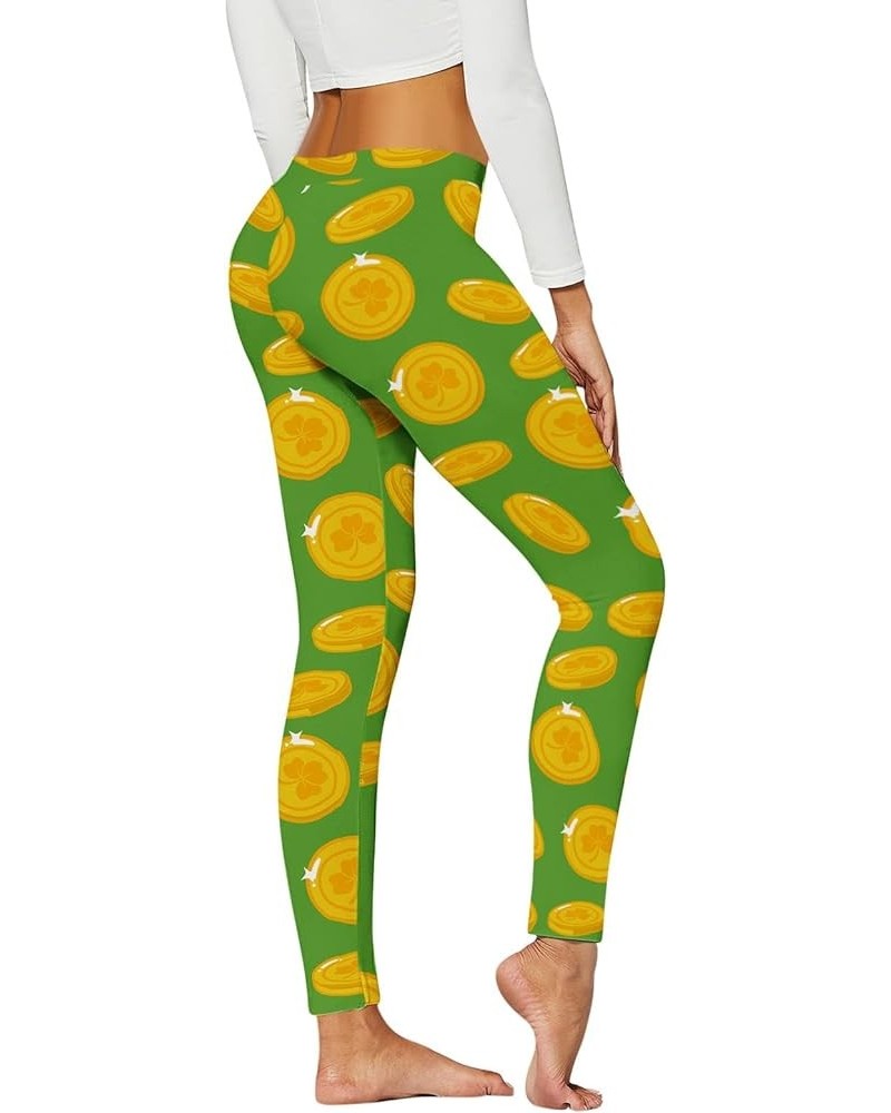 Women's St. Patrick's Day Leggings Stretchy Graphic Printed Green Four Leaf Clover Stretchy Graphic Printed Legging Tights Z1...