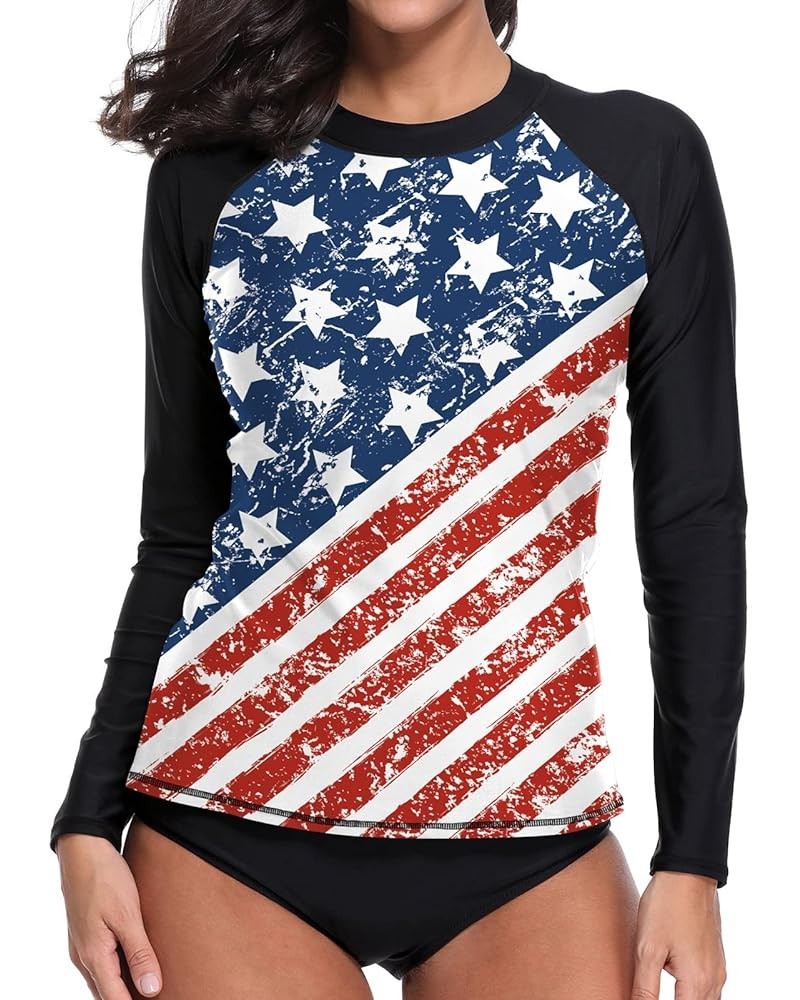 Women UPF 50+ Long Sleeve Rash Guard Shirts Sun Protection BJJ Jiu Jitsu Swim Shirt Surf Swimwear Top Clf-1002-flag2 $15.67 S...