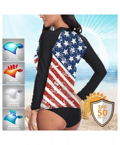 Women UPF 50+ Long Sleeve Rash Guard Shirts Sun Protection BJJ Jiu Jitsu Swim Shirt Surf Swimwear Top Clf-1002-flag2 $15.67 S...