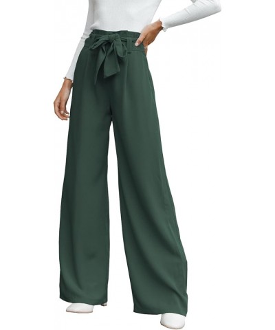 Womens High Waist Pants Business Casual Wide Leg Pants Drawstring Office Dressy Trousers Dark Green $19.22 Pants