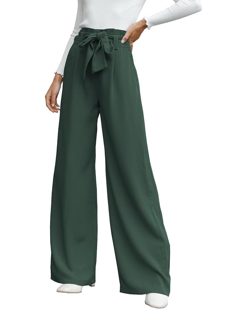 Womens High Waist Pants Business Casual Wide Leg Pants Drawstring Office Dressy Trousers Dark Green $19.22 Pants