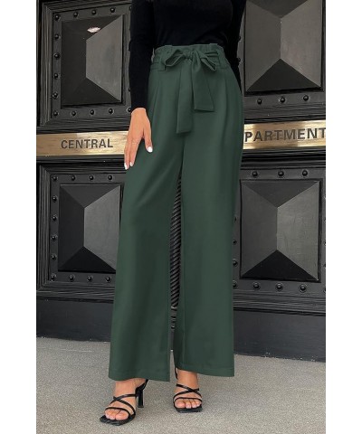 Womens High Waist Pants Business Casual Wide Leg Pants Drawstring Office Dressy Trousers Dark Green $19.22 Pants