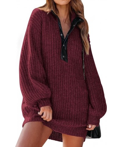 Womens Fall Fashion 2024 Oversized Sweater Dress Casual Button V Neck Long Sleeve Pockets Chunky Knit Pullover Wine Red $12.5...