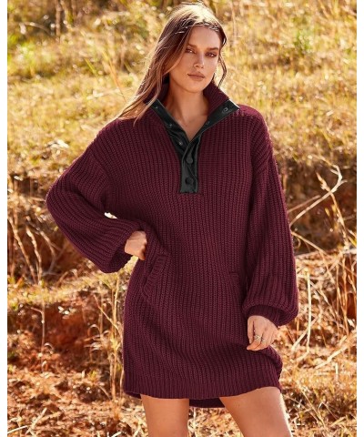 Womens Fall Fashion 2024 Oversized Sweater Dress Casual Button V Neck Long Sleeve Pockets Chunky Knit Pullover Wine Red $12.5...