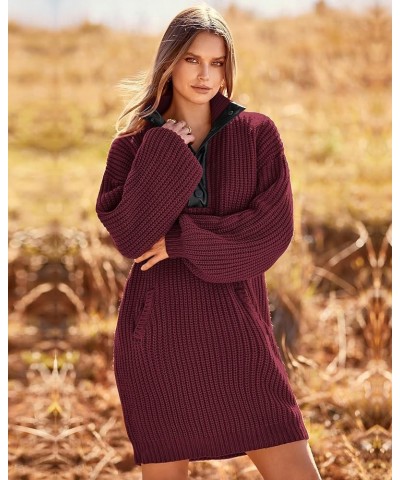 Womens Fall Fashion 2024 Oversized Sweater Dress Casual Button V Neck Long Sleeve Pockets Chunky Knit Pullover Wine Red $12.5...