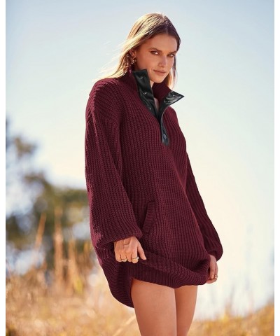 Womens Fall Fashion 2024 Oversized Sweater Dress Casual Button V Neck Long Sleeve Pockets Chunky Knit Pullover Wine Red $12.5...