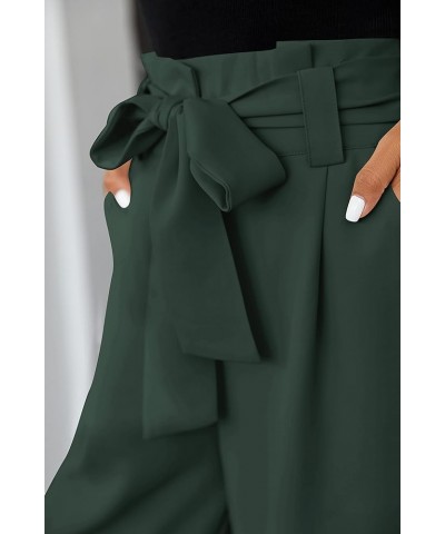 Womens High Waist Pants Business Casual Wide Leg Pants Drawstring Office Dressy Trousers Dark Green $19.22 Pants