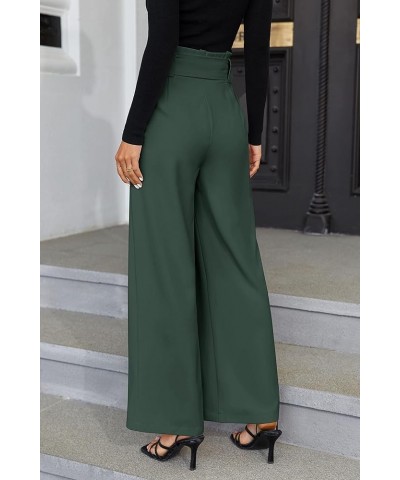 Womens High Waist Pants Business Casual Wide Leg Pants Drawstring Office Dressy Trousers Dark Green $19.22 Pants