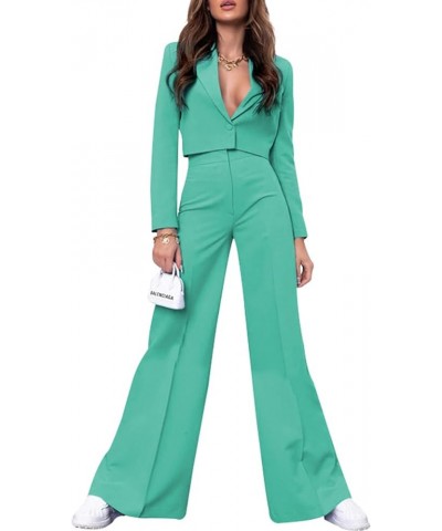 Women's Business Casual Outfits Lightweight Blazer Jacket and Wide Leg Pants Suit Set C-cyan(go Up a Size) $30.55 Suits