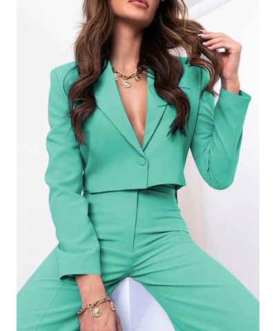 Women's Business Casual Outfits Lightweight Blazer Jacket and Wide Leg Pants Suit Set C-cyan(go Up a Size) $30.55 Suits