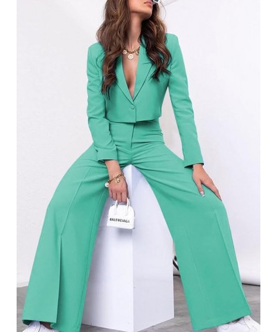 Women's Business Casual Outfits Lightweight Blazer Jacket and Wide Leg Pants Suit Set C-cyan(go Up a Size) $30.55 Suits