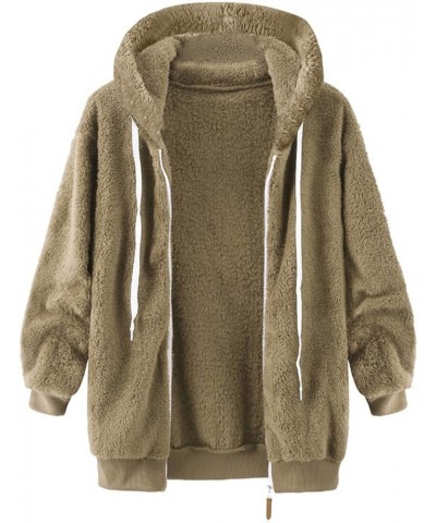 Women Hooded Fuzzy Fleece Coat Solid Oversized Contrast Color Edging Winter Warm Fur Jacket Outerwear Fur Coats Women Z02khak...