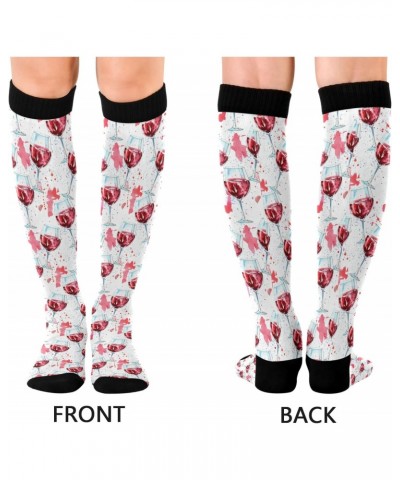 Red Wine Glass Splash Women's Compression Socks Red Drink Knee High Socks Unisex Casual Athletic Tube Sock Outdoor Sport Sock...