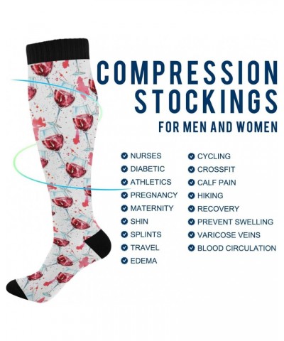 Red Wine Glass Splash Women's Compression Socks Red Drink Knee High Socks Unisex Casual Athletic Tube Sock Outdoor Sport Sock...