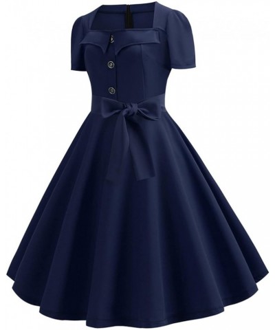 Maxi Dress for Women 1950s Retro Swing Dress Christmas Evening Party Rockabilly Hepburn Cocktail Prom Dress 2navy $9.09 Dresses