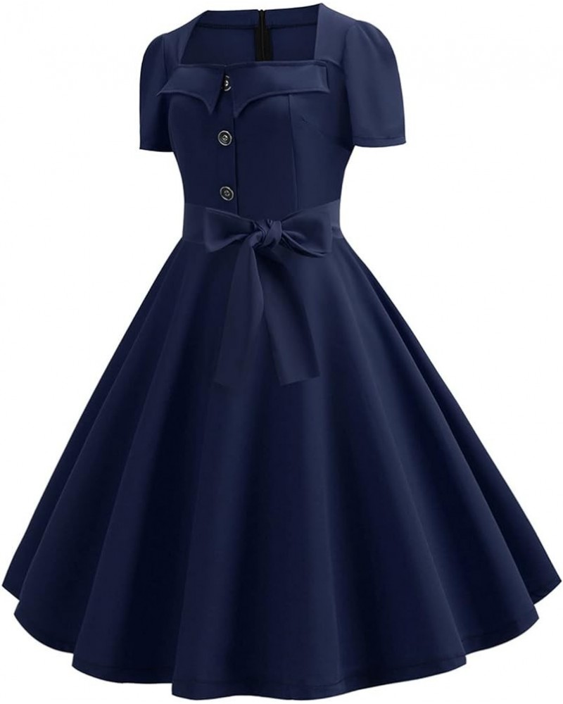 Maxi Dress for Women 1950s Retro Swing Dress Christmas Evening Party Rockabilly Hepburn Cocktail Prom Dress 2navy $9.09 Dresses