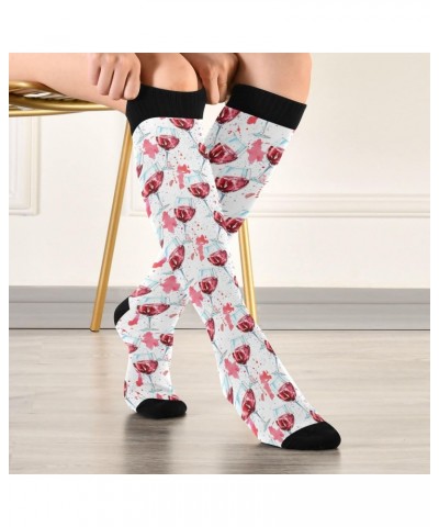 Red Wine Glass Splash Women's Compression Socks Red Drink Knee High Socks Unisex Casual Athletic Tube Sock Outdoor Sport Sock...