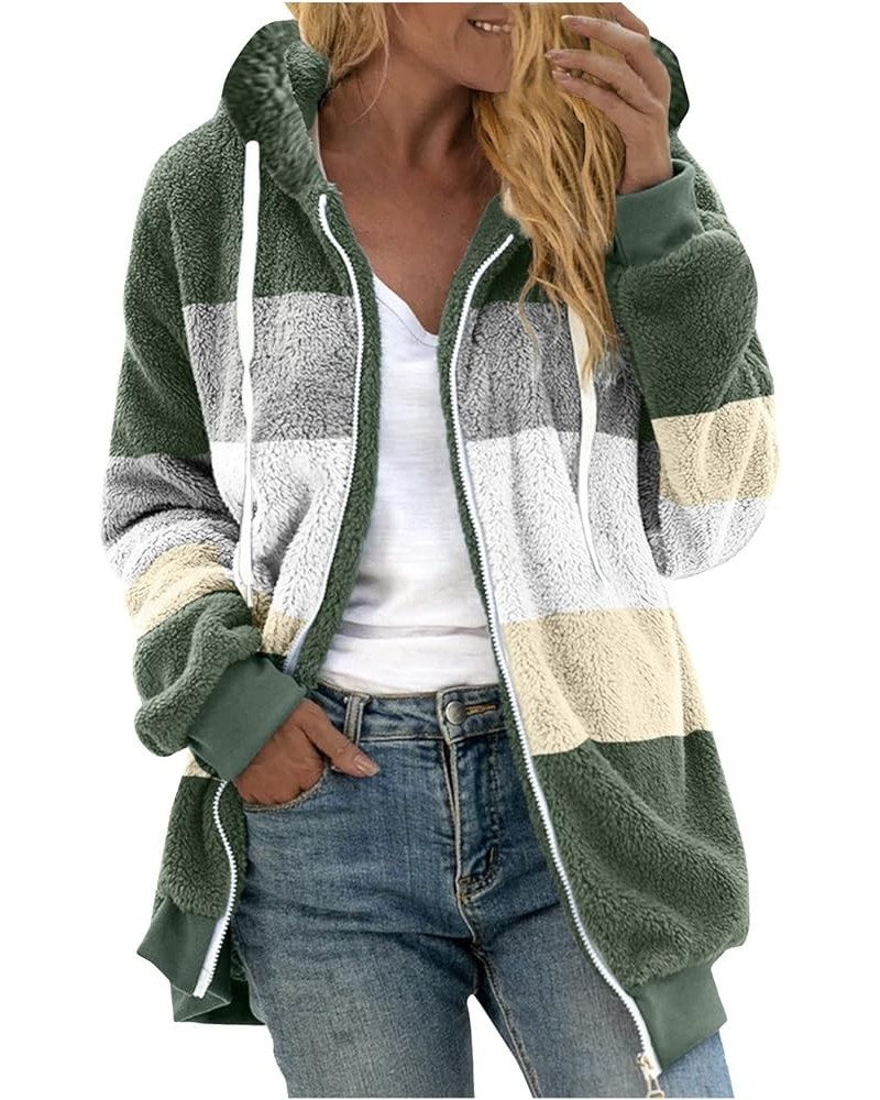 Women's Sherpa Jackets Fuzzy Fleece Full Zip Up Hooded Coat Plus Size Winter Warm Shaggy Jacket Long Sleeve Outerwear A7-gree...