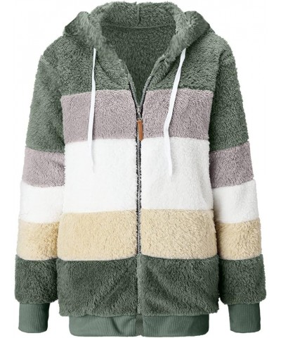 Women's Sherpa Jackets Fuzzy Fleece Full Zip Up Hooded Coat Plus Size Winter Warm Shaggy Jacket Long Sleeve Outerwear A7-gree...