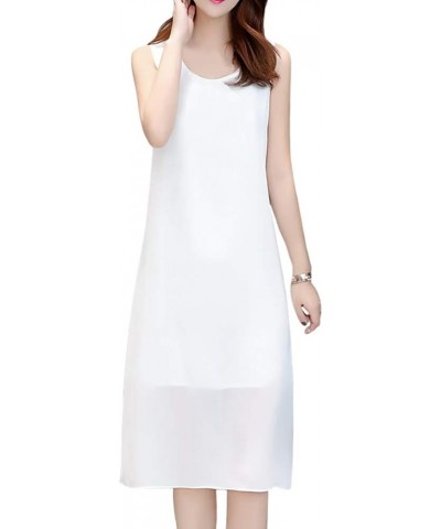 Double-Layered Chiffon Sundress Sleeveless Long Jumper Dress White $11.44 Dresses