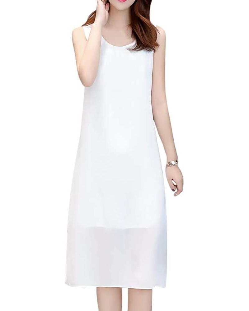 Double-Layered Chiffon Sundress Sleeveless Long Jumper Dress White $11.44 Dresses