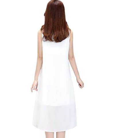 Double-Layered Chiffon Sundress Sleeveless Long Jumper Dress White $11.44 Dresses