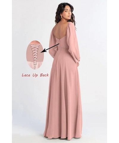 Women's Puffy Long Sleeve Bridesmaid Dresses with Slit A Line Square Neck Formal Prom Evening Gown Wisteria $49.94 Dresses