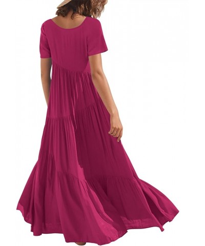 Women’s Summer Casual Loose Maxi Dress Short Sleeve Crewneck Asymmetric Tiered Beach Long Dresses Rose $13.74 Dresses