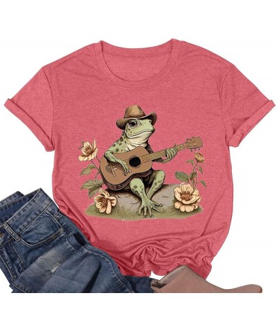 Cottagecore Aesthetic Frog Shirt Playing Banjo On Log Women Graphic Tee Shirts Cute Cottage Core Clothing T-Shirt Pink $9.90 ...