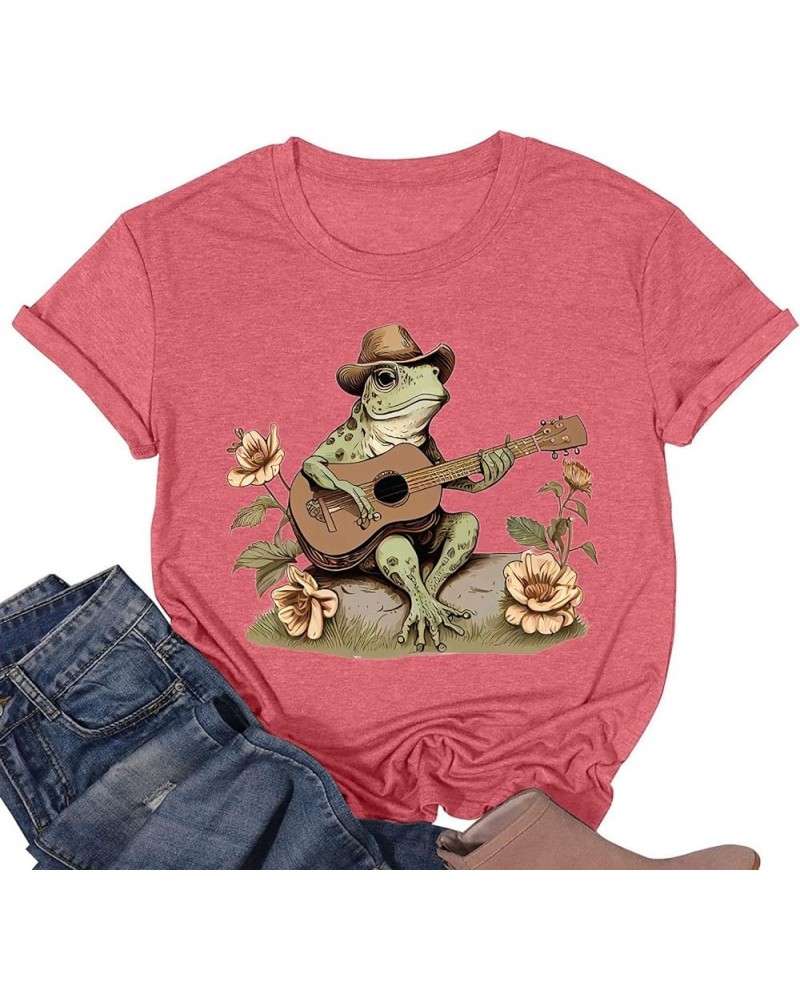 Cottagecore Aesthetic Frog Shirt Playing Banjo On Log Women Graphic Tee Shirts Cute Cottage Core Clothing T-Shirt Pink $9.90 ...