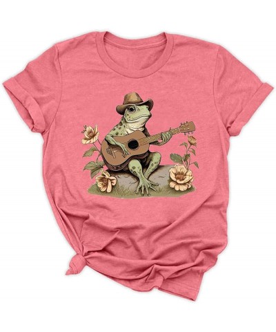 Cottagecore Aesthetic Frog Shirt Playing Banjo On Log Women Graphic Tee Shirts Cute Cottage Core Clothing T-Shirt Pink $9.90 ...