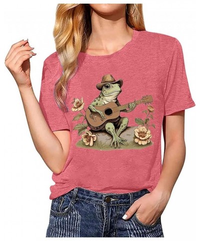 Cottagecore Aesthetic Frog Shirt Playing Banjo On Log Women Graphic Tee Shirts Cute Cottage Core Clothing T-Shirt Pink $9.90 ...