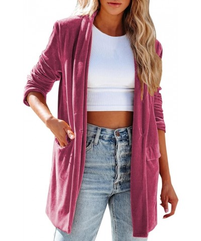 Women's Long Velvet Cardigan Long Sleeve Vintage Open Front Outerwear Coat Fashion Wild Trench Coat U-hot Pink $17.39 Sweaters