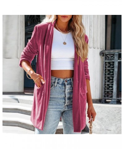 Women's Long Velvet Cardigan Long Sleeve Vintage Open Front Outerwear Coat Fashion Wild Trench Coat U-hot Pink $17.39 Sweaters