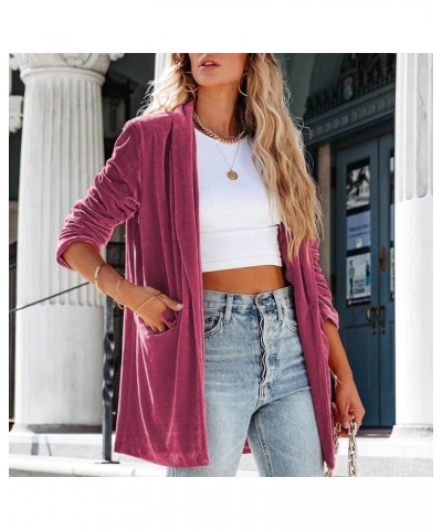 Women's Long Velvet Cardigan Long Sleeve Vintage Open Front Outerwear Coat Fashion Wild Trench Coat U-hot Pink $17.39 Sweaters