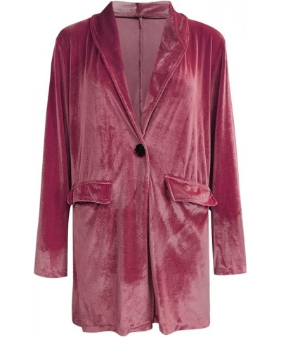 Women's Long Velvet Cardigan Long Sleeve Vintage Open Front Outerwear Coat Fashion Wild Trench Coat U-hot Pink $17.39 Sweaters