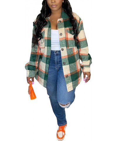 Womens Casual Plaid Shirt Jacket Button Down Long Sleeve Shacket Coats Loose Lapel Blouse Tops 00green $18.45 Jackets