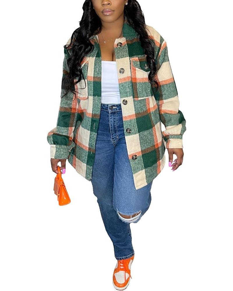 Womens Casual Plaid Shirt Jacket Button Down Long Sleeve Shacket Coats Loose Lapel Blouse Tops 00green $18.45 Jackets