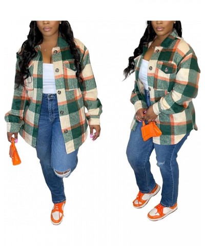 Womens Casual Plaid Shirt Jacket Button Down Long Sleeve Shacket Coats Loose Lapel Blouse Tops 00green $18.45 Jackets