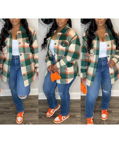 Womens Casual Plaid Shirt Jacket Button Down Long Sleeve Shacket Coats Loose Lapel Blouse Tops 00green $18.45 Jackets